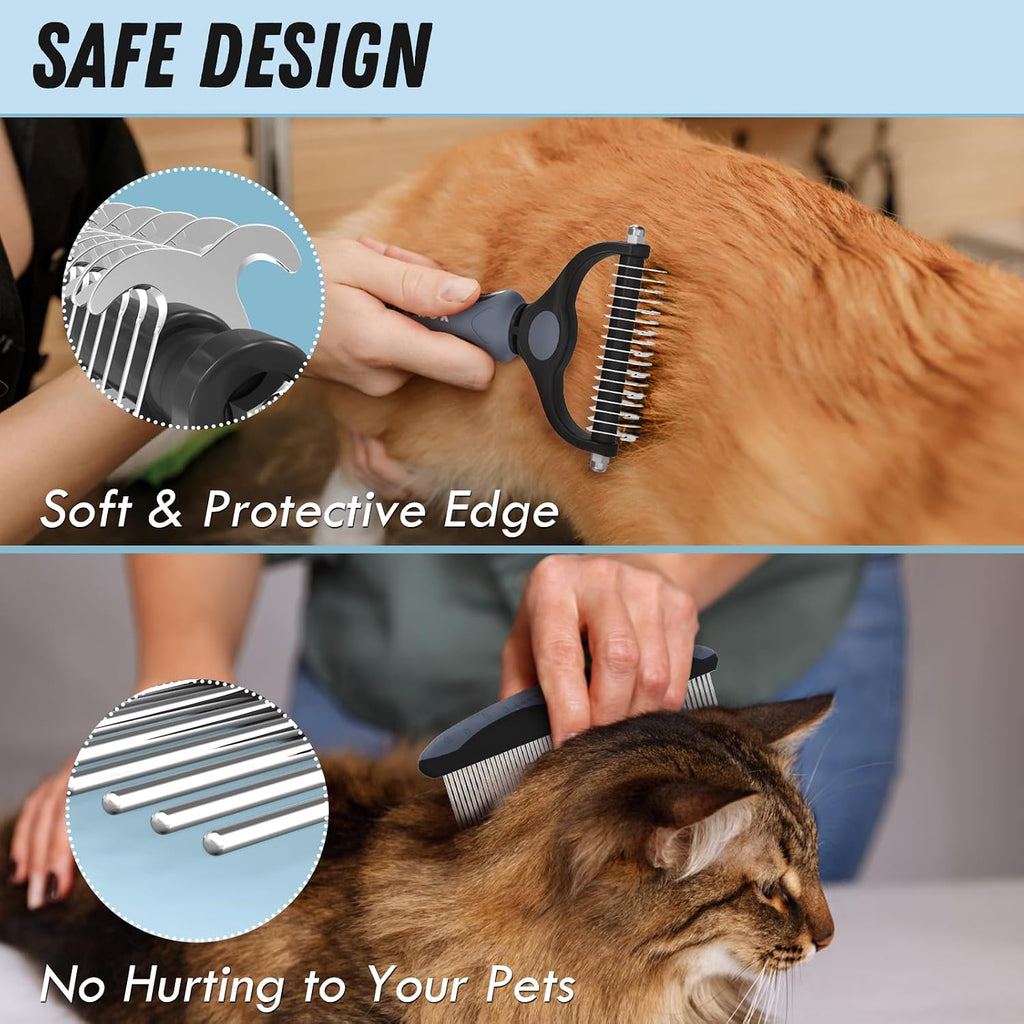 Docrok Pet Grooming Brush and Metal Comb Combo for Dogs & Cats, Gray