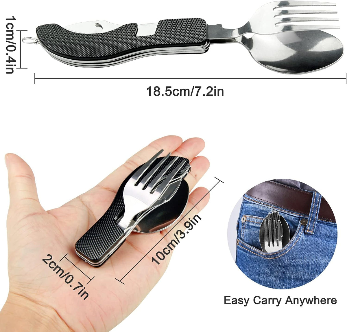 EZYoutdoor 4-in-1 Camping Utensil Set, Steel Fork Spoon Knife, 5 Pack