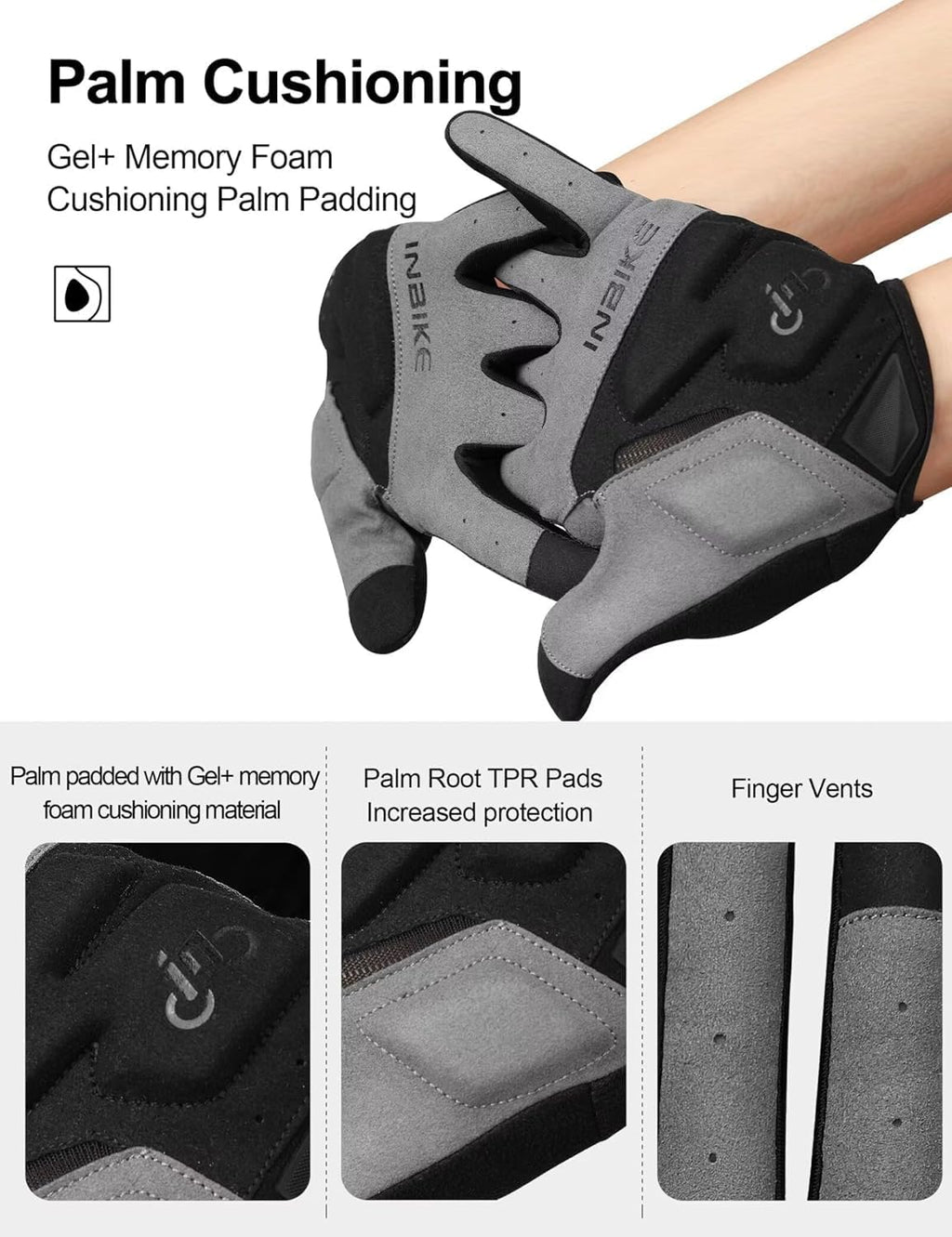 INBIKE Cycling Gloves for Men Women, Shock-Absorbing Memory Gel Padded Biking Gloves, Bicycle Breathable Touchscreen Reflective Full Finger Bike Gloves
