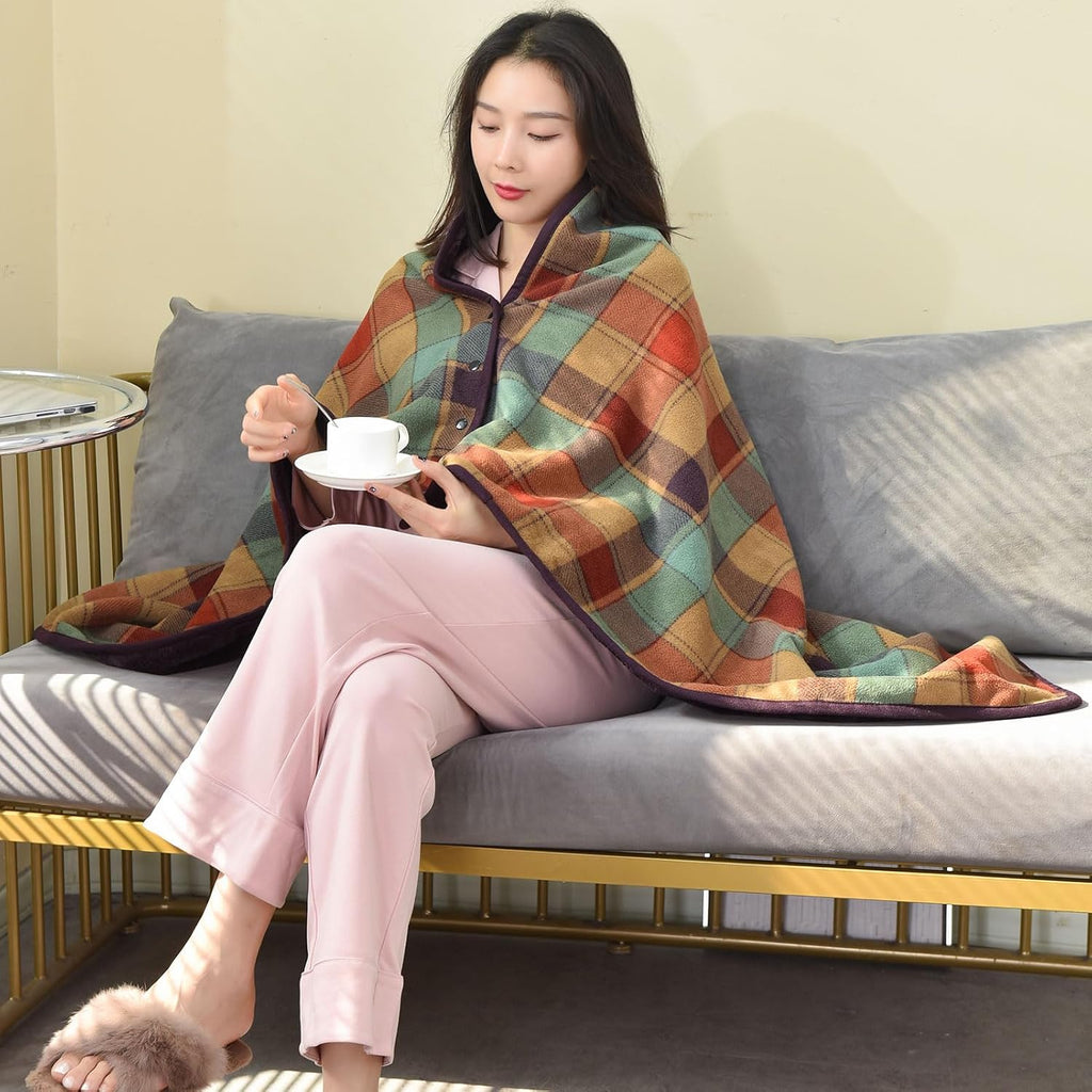 forestfish Fleece Wearable Blanket Oversized, Comfy Lightweight Lap Blanket Poncho Throw With Buttons, 63“x 55” (Multicolor, Medium(55”x39”))