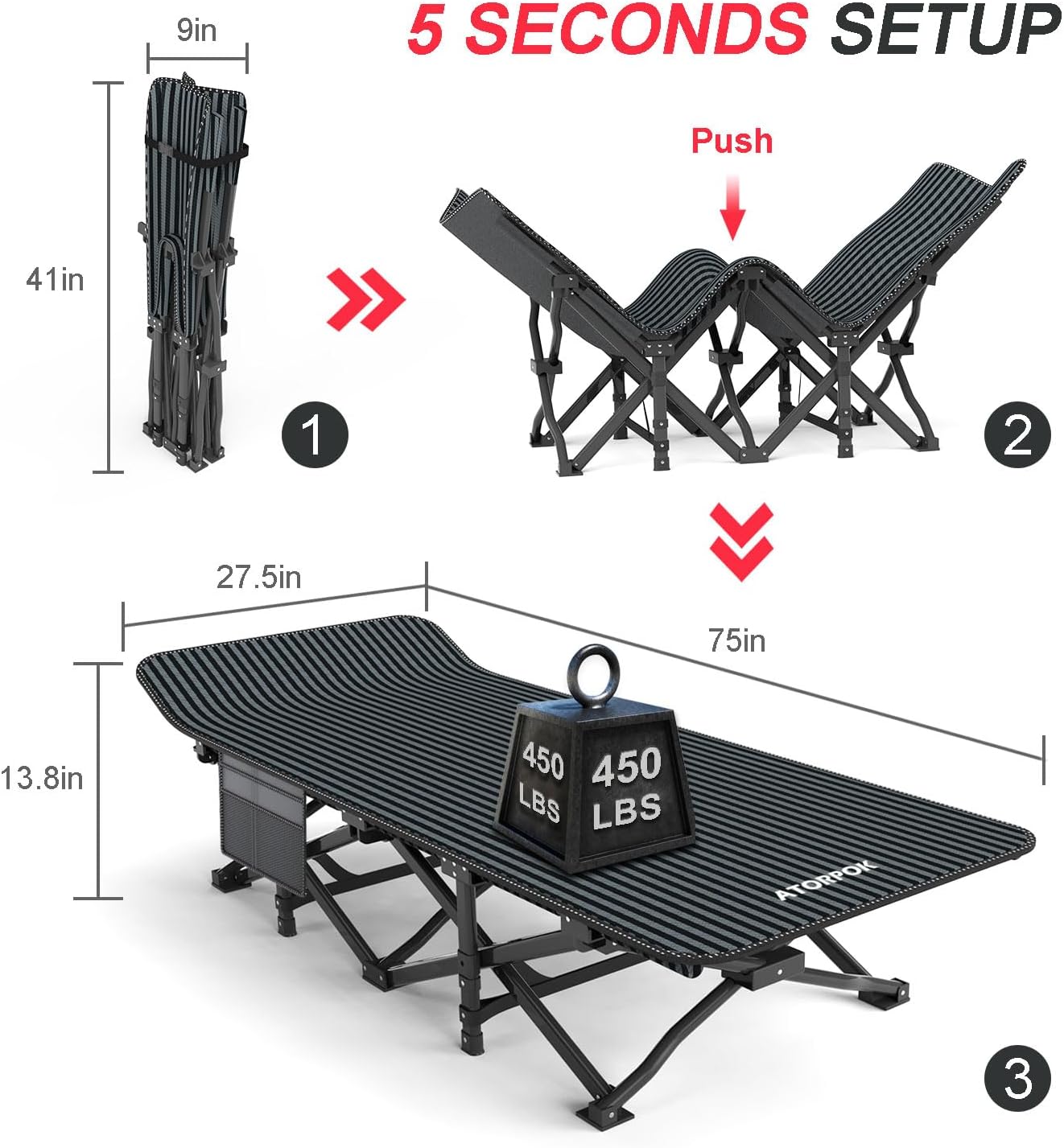 ATORPOK Camping Cot for Adults with Cushion, Tent Folding Cot for Sleeping