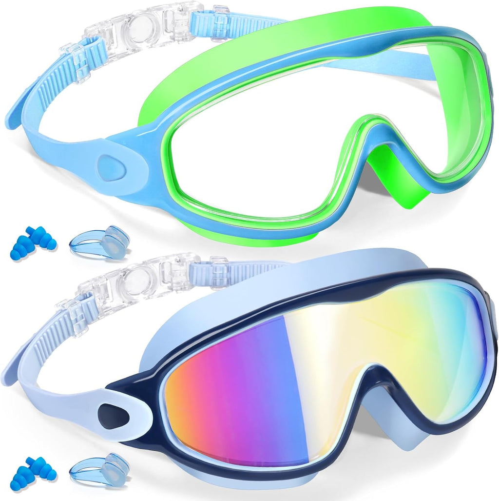 Keary 2 Pack Kids Swim Goggles Wide View Anti-Fog & UV Girls Boys 3-15