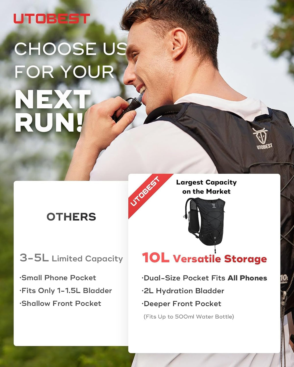 UTOBEST Running Vest Lightweight Hydration Pack 10L UTR110
