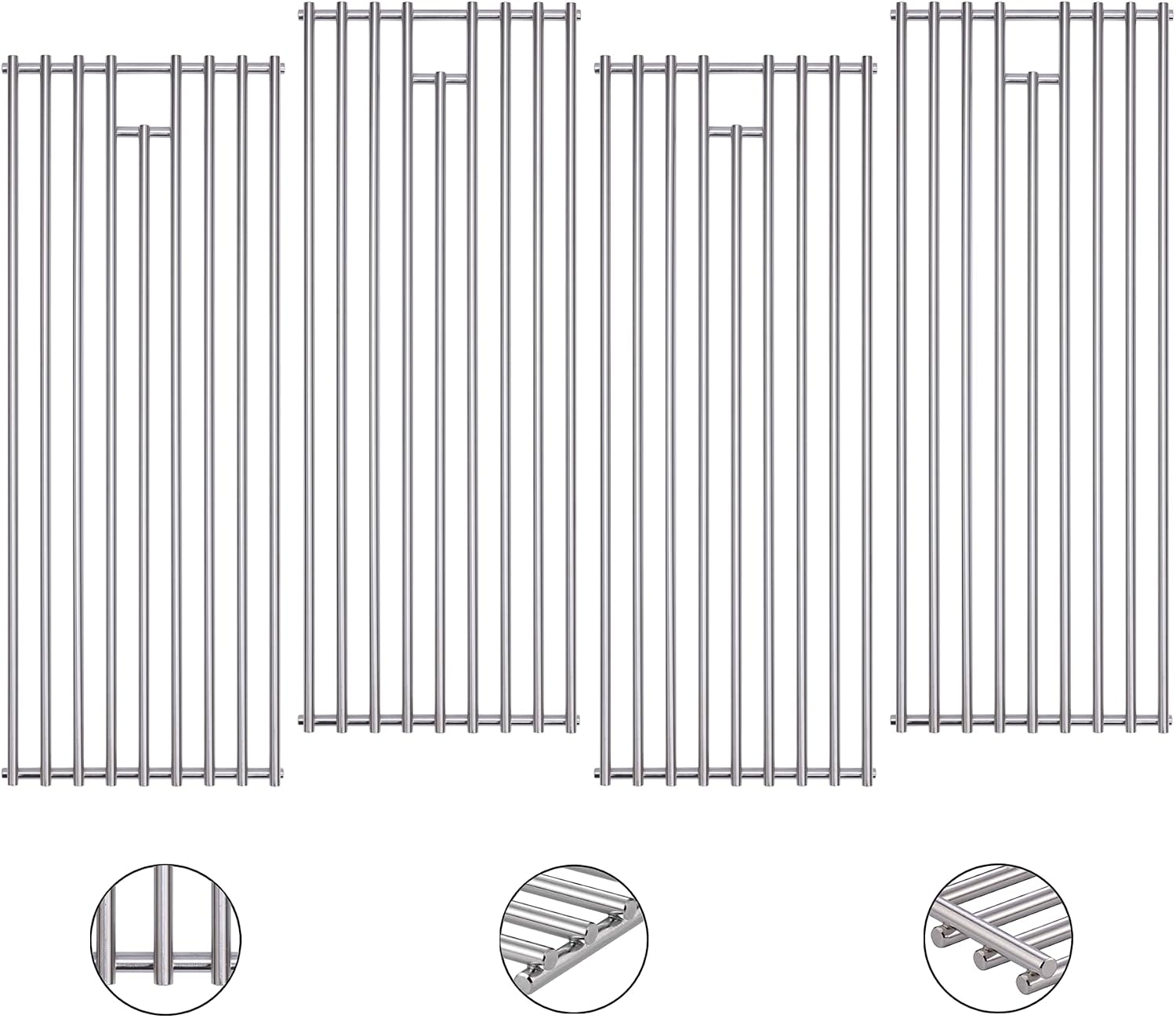 4 Pack 7mm Stainless Steel BBQ Cooking Grill Grates Replacement Parts for 16517 Bull 18248 LP,18249 NG, BBQ Angus 47628, Brahma, Lonstar Select, Outlaw Steer Premium, Lonestar Select,7 Burner Premium