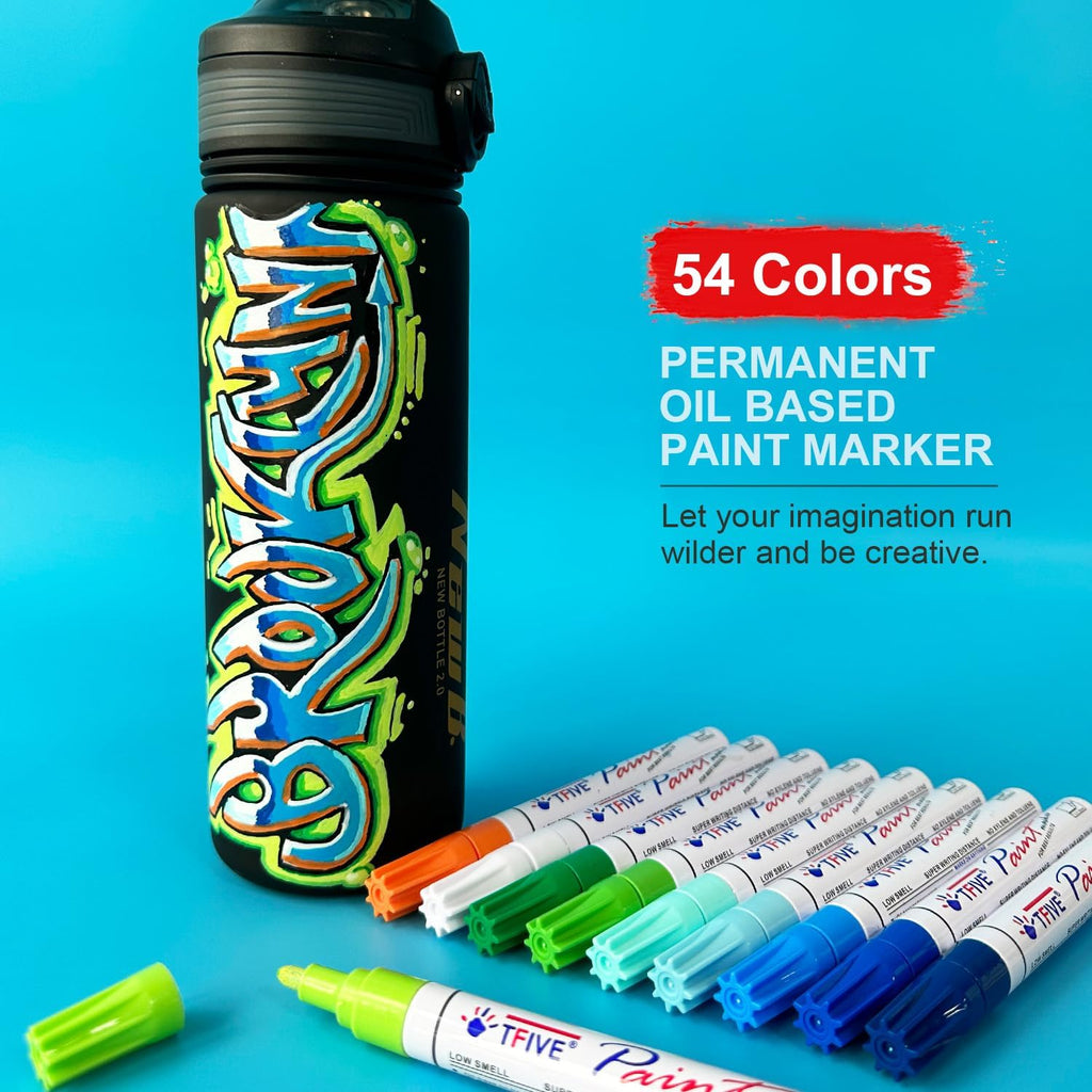TFIVE Oil Based Paint Markers 54 Colors, Permanent Paint Pens Medium Tip