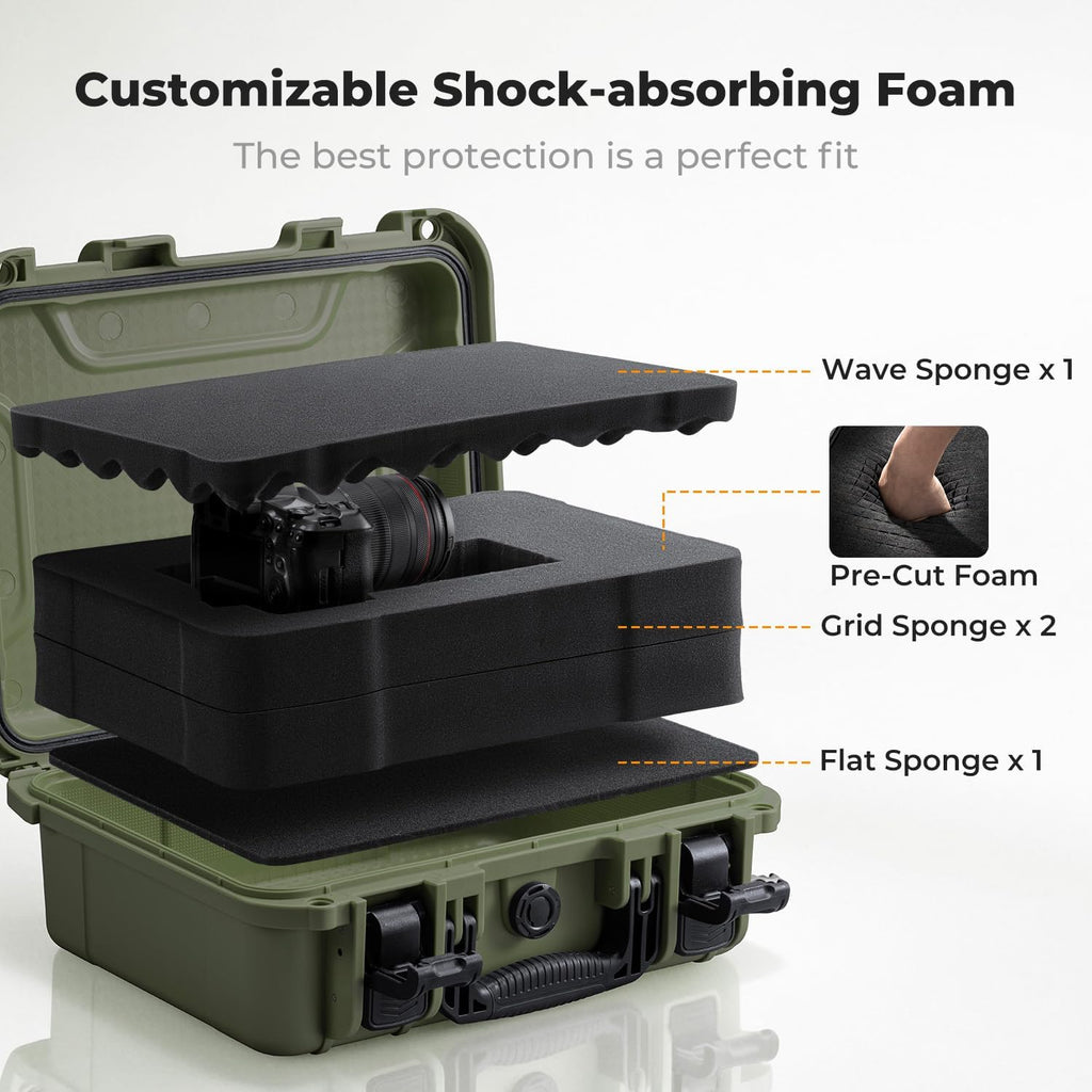 K&F CONCEPT Waterproof Hard Case, IP67 Protective Case with Pre-Scored Foam