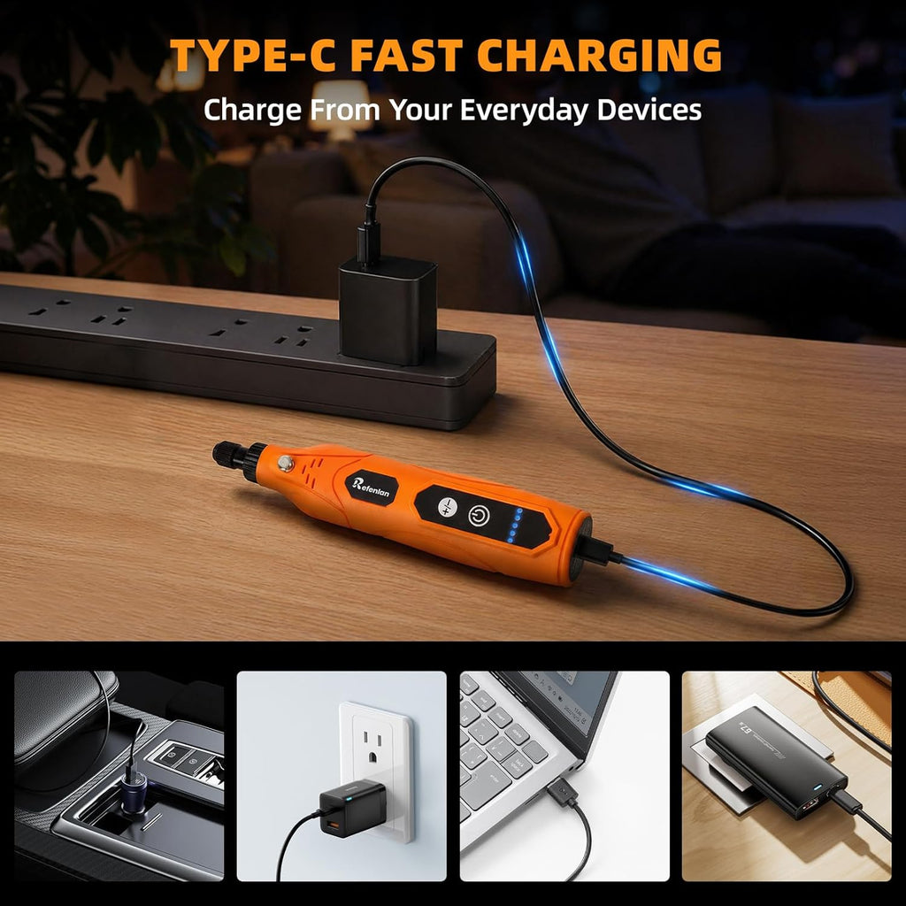 4V Mini Cordless Rotary Tool, 18000RPM 5-Speed Rotary Tool with 79Pcs Accessories, Type-C Fast Charging, for Engraving, Polishing, Grinding, Sanding, Drilling (Orange)