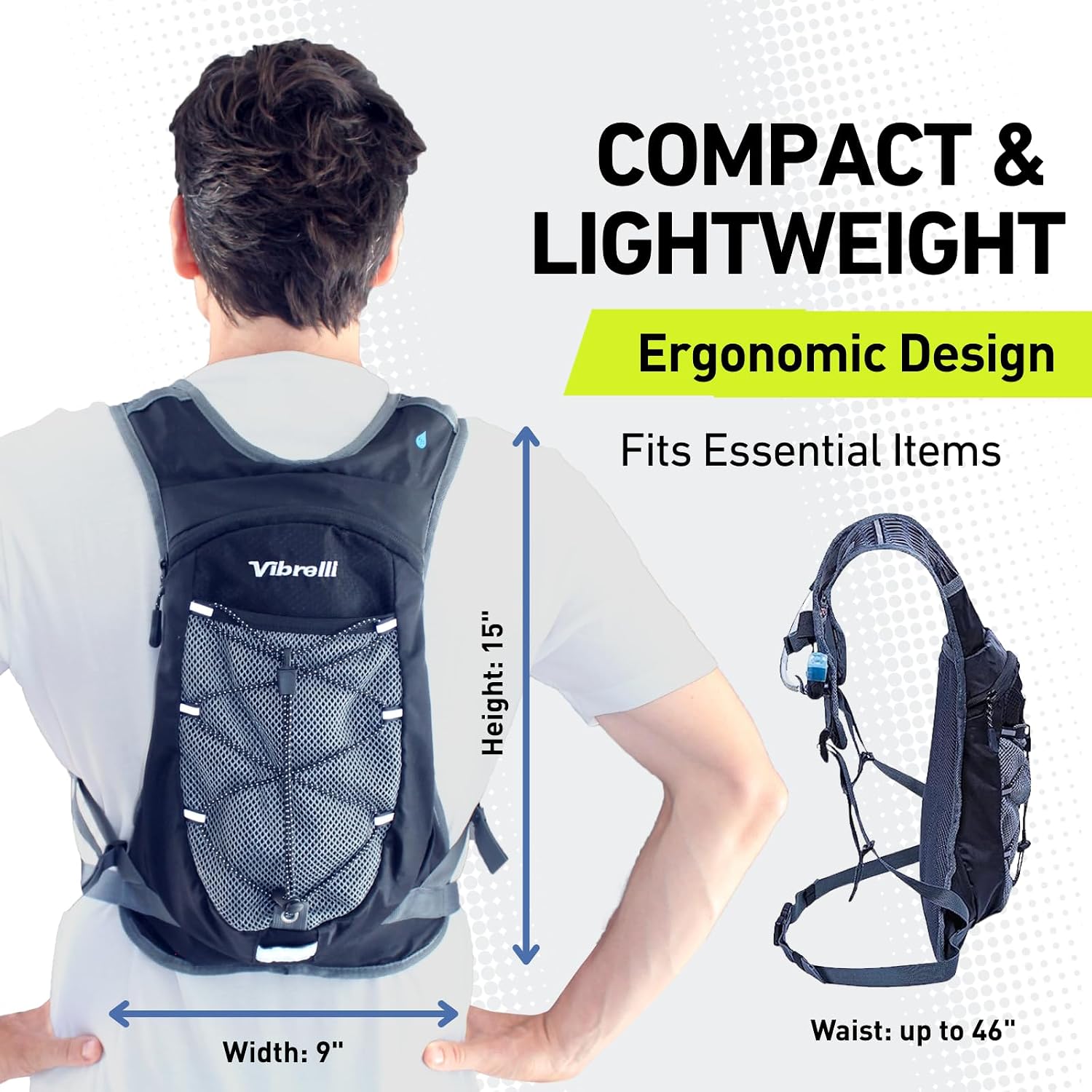 VibrelliVibrelli Hydration Backpack & 2L Hydration Bladder - High Flow Bite Valve - Hydration Pack for Cycling, Running, Hiking