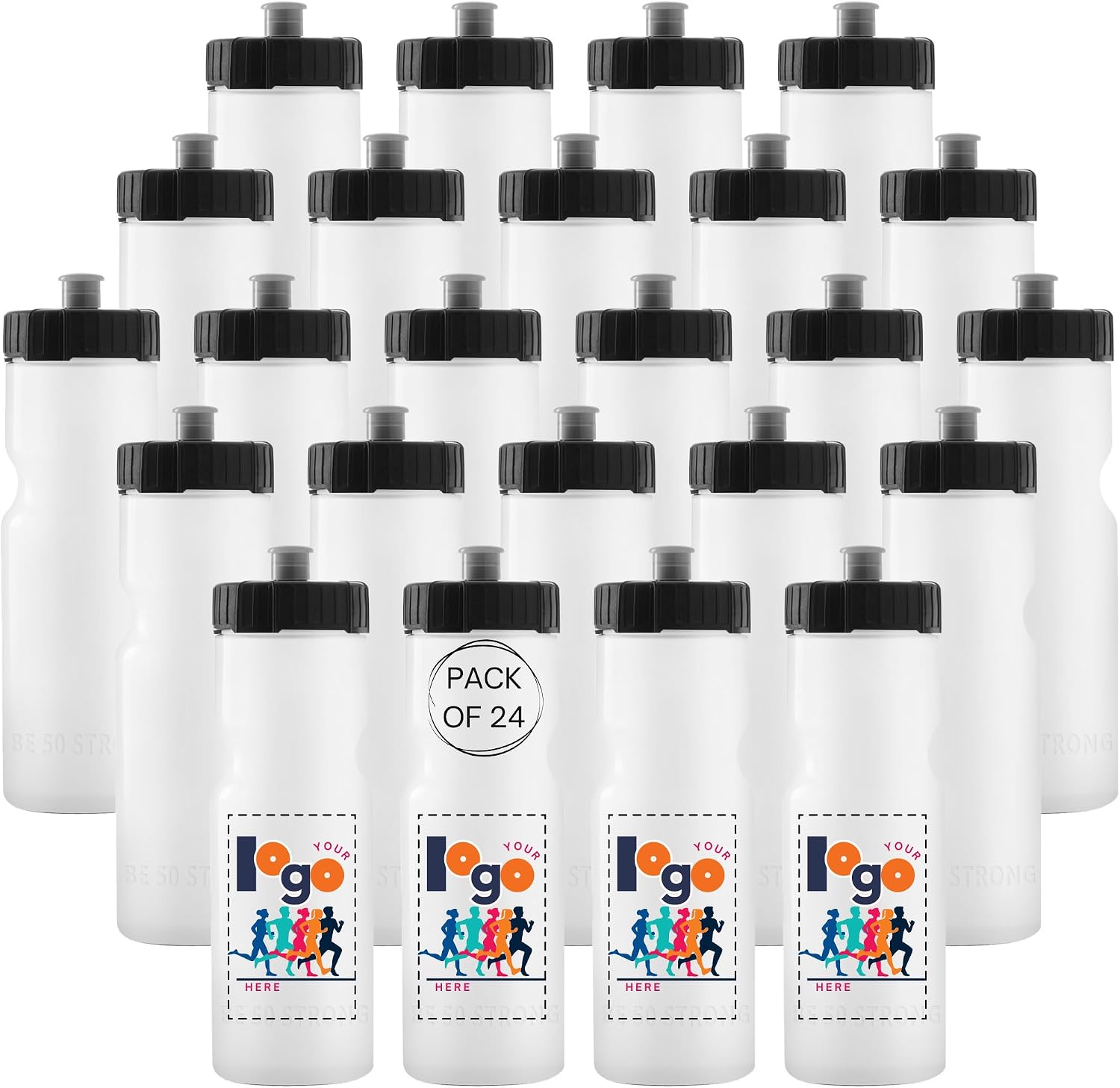 50 Strong | Custom Water Bottles, 24-Pack, 22 oz, Personalized, Logo Ready