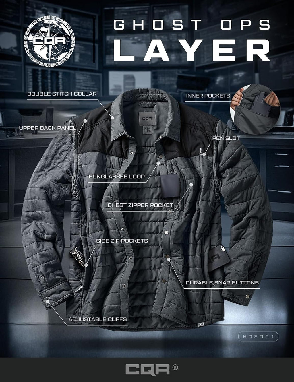 CQR Men's Lightweight Warm Insulated Jacket, Windproof Water Resistant Winter Active Coat for Hiking Work Outdoor Tactical