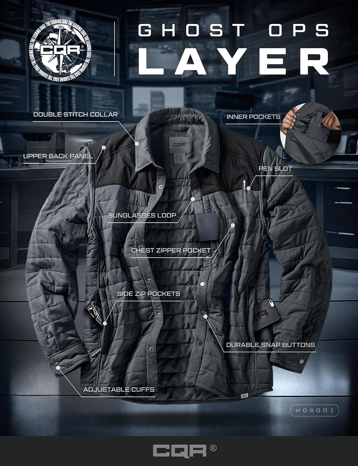 CQR Men's Lightweight Warm Insulated Jacket, Windproof Water Resistant Winter Active Coat for Hiking Work Outdoor Tactical