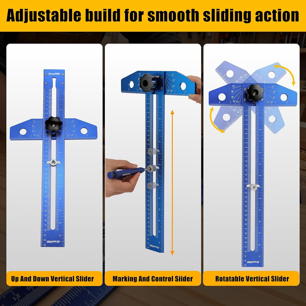 GRENPRO Speed Combination T-Square Woodworking Carpenter Angle Finder Ruler