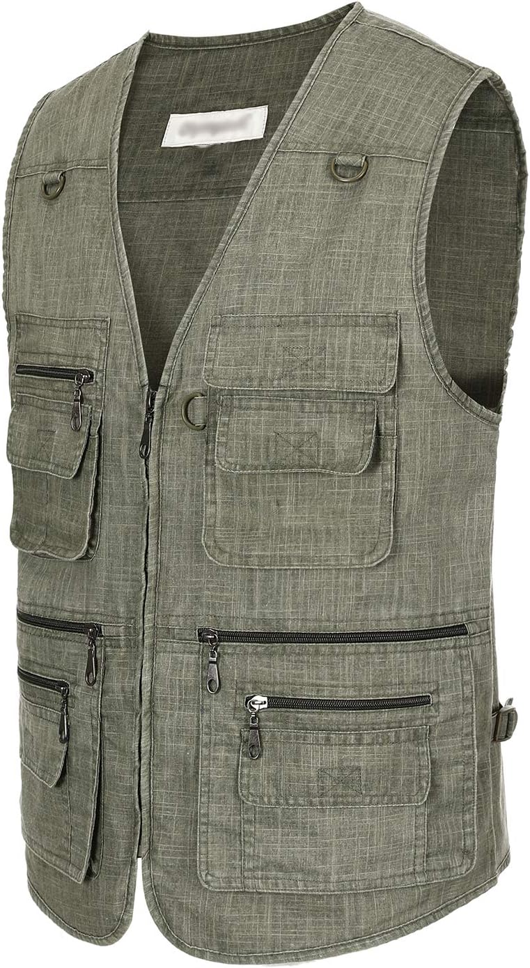 Hbufnha Men's Casual Safari Travel Vest 16 Pockets Outdoor Work Vest Sleeveless Jacket Fishing Hiking Photograph