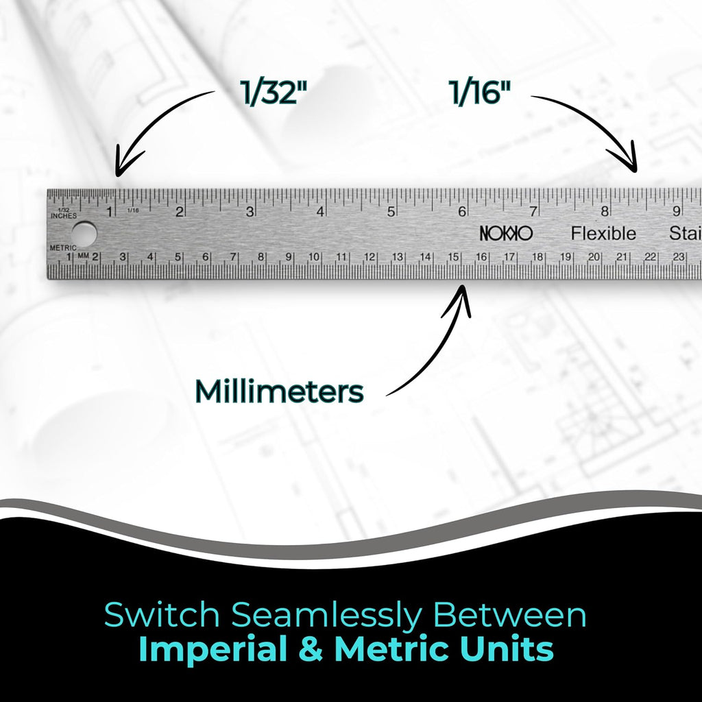 18 Inch Metal Ruler with Cork Backing, Stainless Steel Ruler, Pack of 2