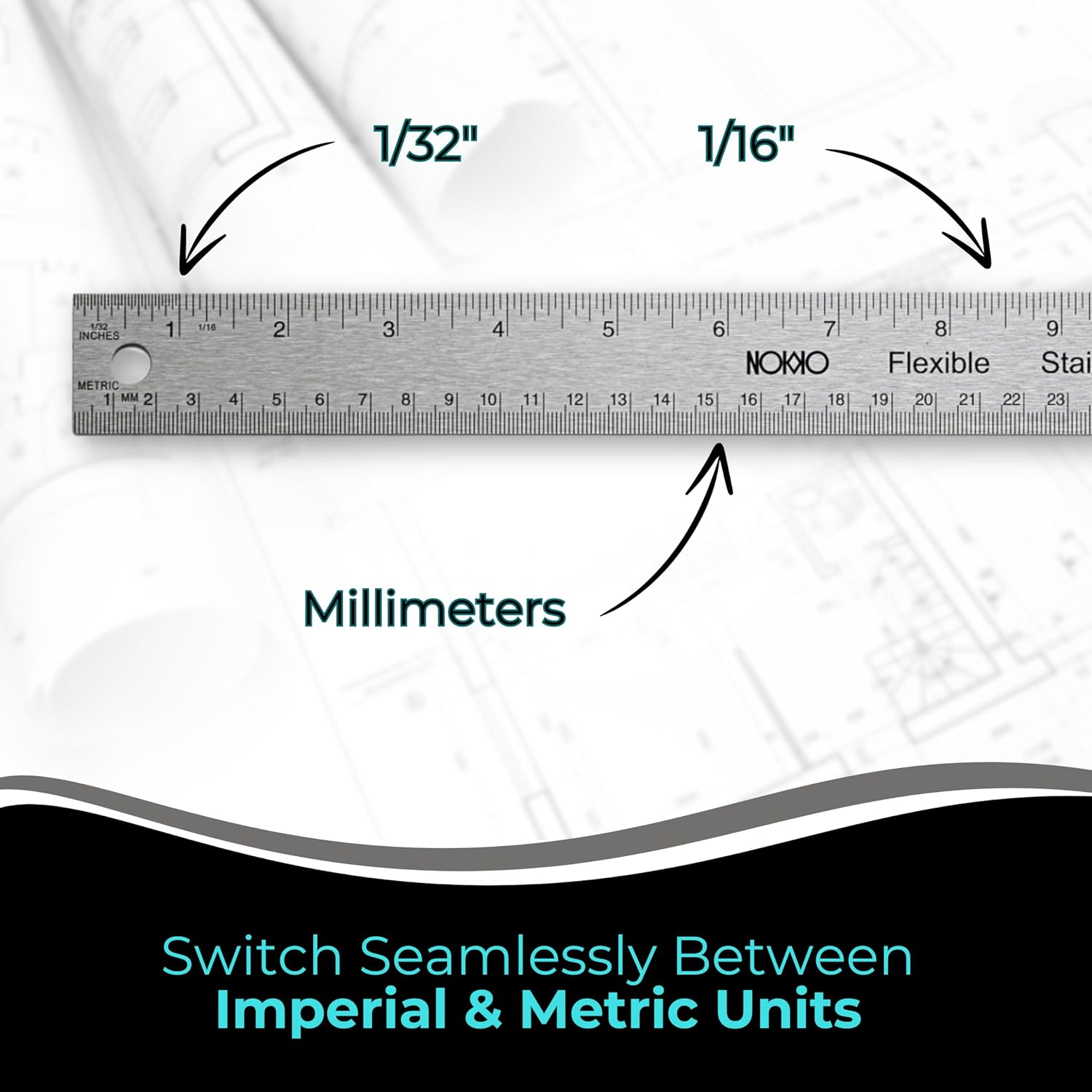 18 Inch Metal Ruler with Cork Backing, Stainless Steel Ruler, Pack of 2