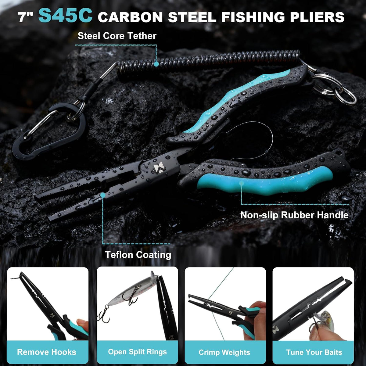 BasicGear Fishing Tool Kit, Pliers, Gripper, Scissors, Knife