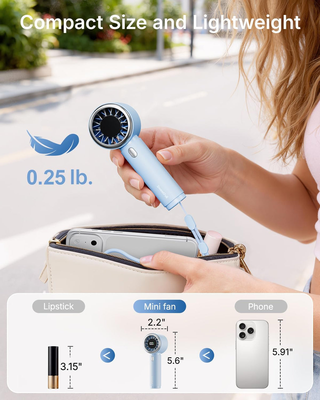 SWEETFULL Portable Handheld Fan, Mini Rechargeable Personal Hand Fan