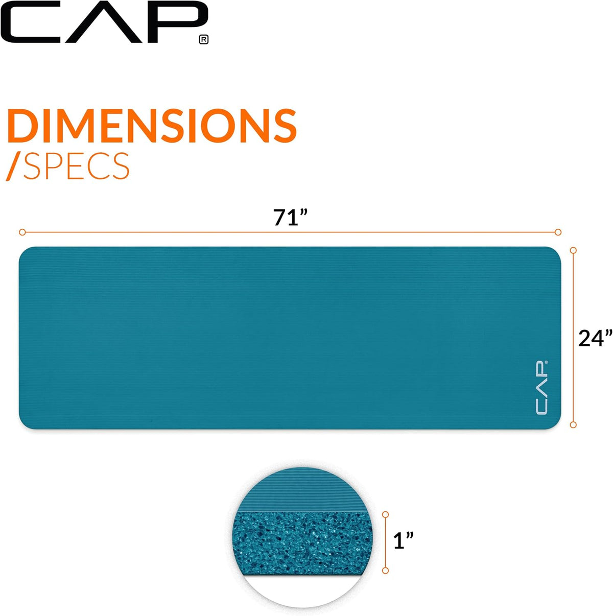 CAP 1" Extra Thick Yoga Mat, Exercise Mat with Strap, Multiple Colors