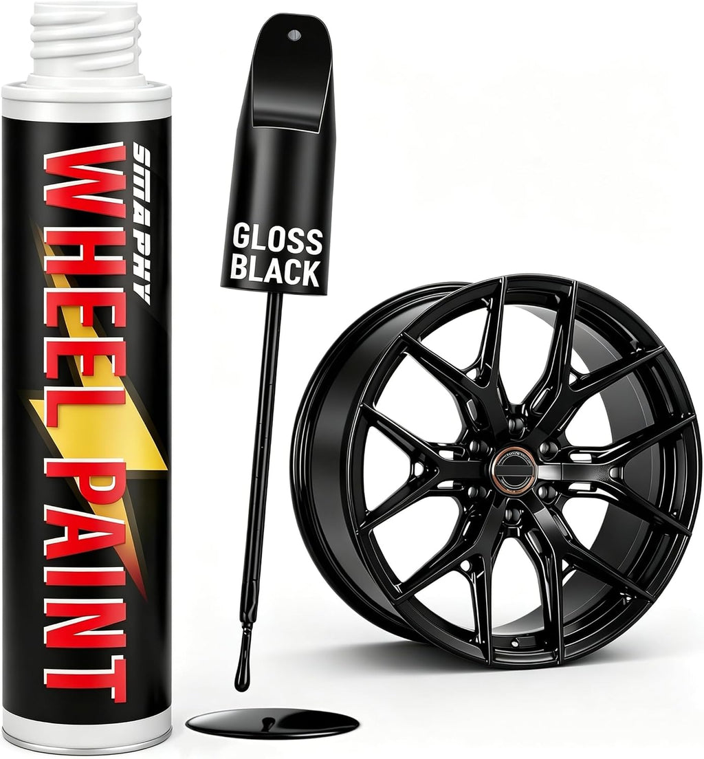 Gloss Black Rim Touch Up Paint, Rim Paint for Curb Rash & Scratch, Car Rim Curb Rash Repair Kit for Alloy, Enamel, Metal, Universal Black Automotive Touch Up Paint Pen (1 fl oz)