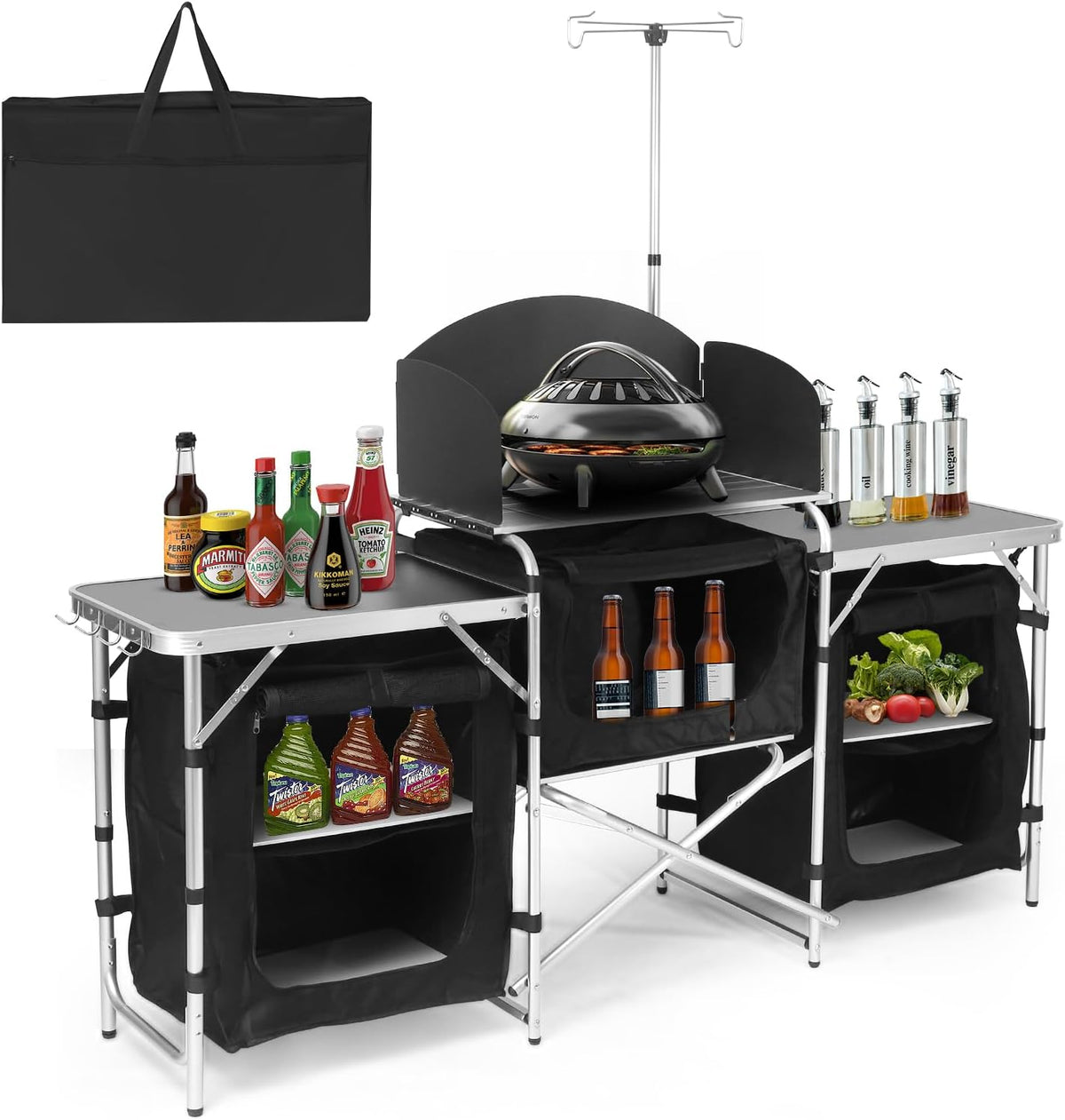 Aluminum Camping Kitchen Table with 3 Multifunctional Cupboards