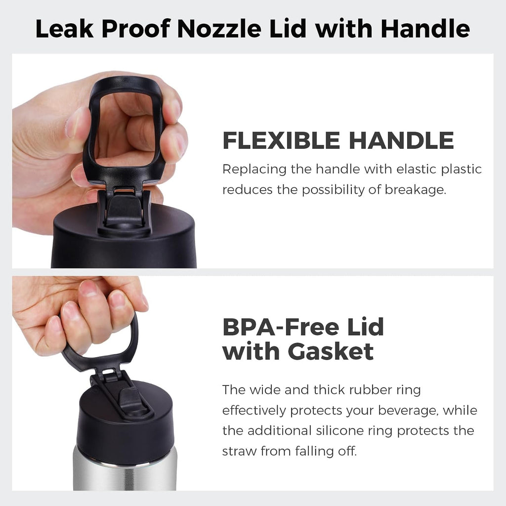 Neihepal 22 oz Insulated Water Bottles Bulk, Double Walled Vacuum Stainless Steel Water Bottle Multipack with Leak Proof Straw Lid for Men, Adults, Kids, Gym, Sports (Silver,4 Pack)