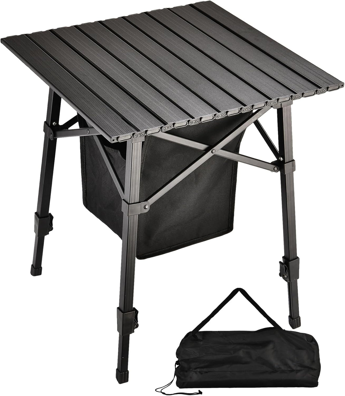 Aluminum Folding Camping Side Table with Carry Bag and Storage,Black