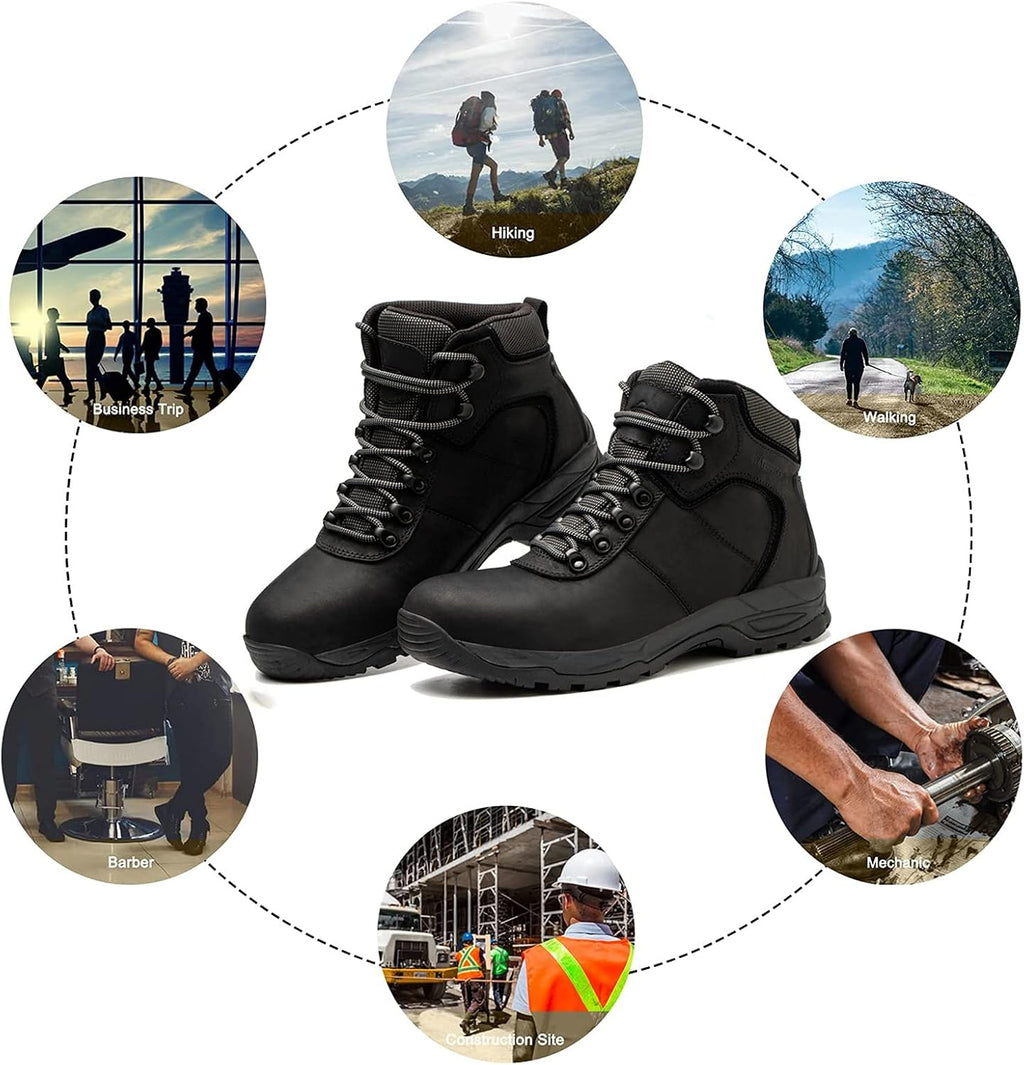 Waterproof Hiking Boots for Men, 6" Comfortable Soft Toe Shoes Mid Non Slip Hiking Shoes Outdoor Travel Shoes Leather Hiking Backpack Boots