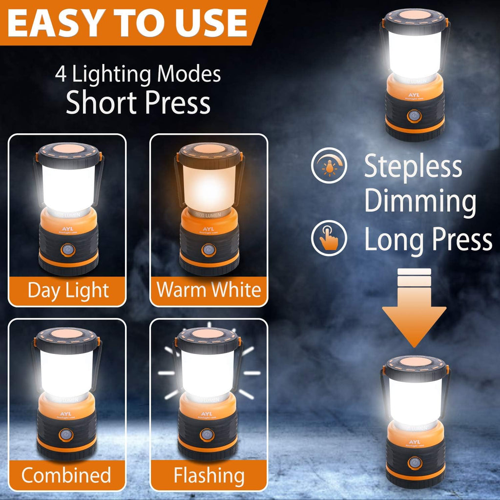 LED Camping Lantern, Battery Powered LED 1800LM, 4 Camping Lights Modes, Perfect Lantern Flashlight for Hurricane, Emergency Light, Storm, Power Outages, Survival Kits, Hiking, Fishing, Home and More