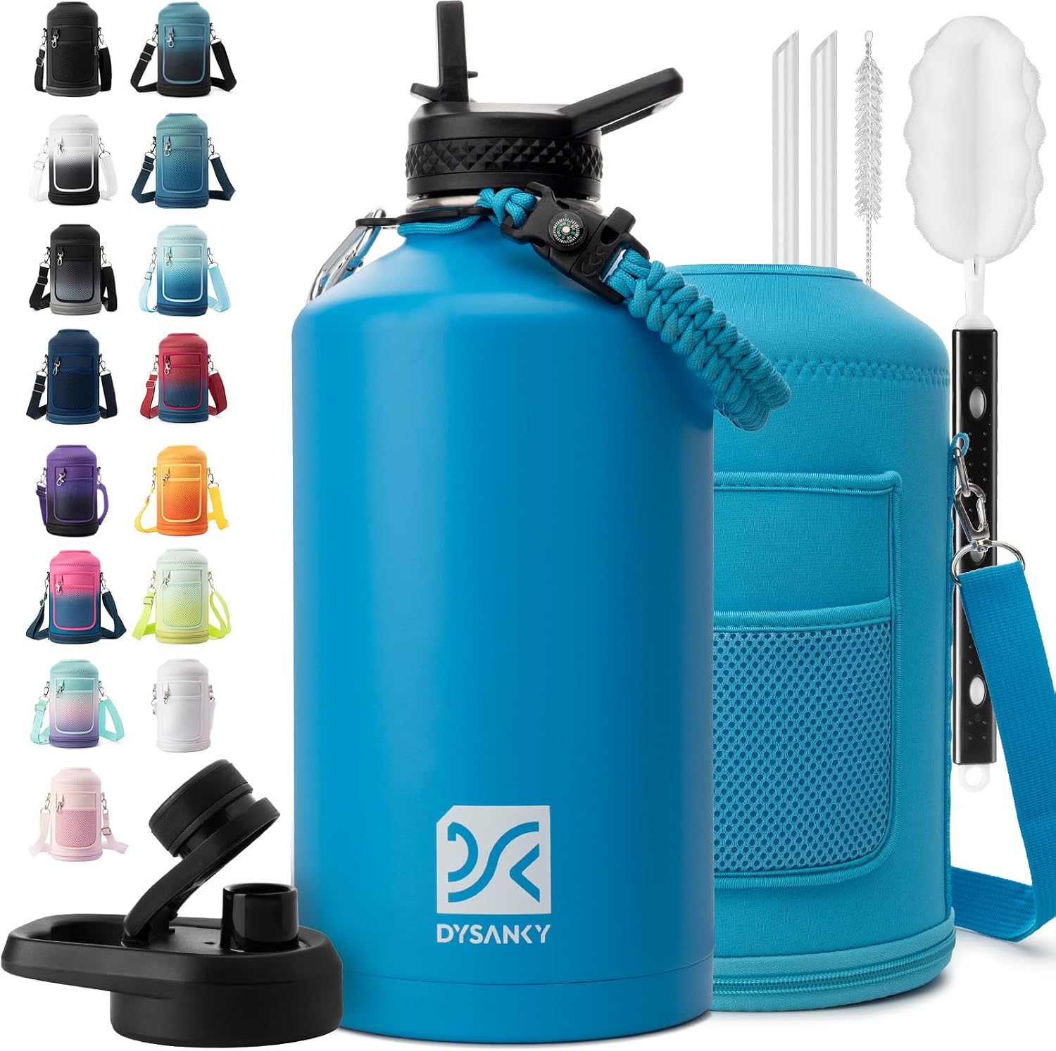 DYSANKY Insulated Water Bottle | Thickened Stainless Steel for Gym and Hiking with Straw, Carrier Bag, Handle Strap | BPA-Free 87 oz