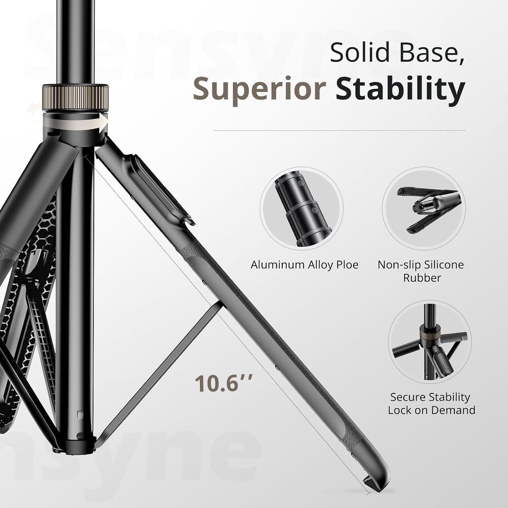 Sensyne 72" Extendable Tripod for iPhone & Selfie Stick with Detachable Phone Holder & Wireless Remote, Compatible with All Cell Phones, Black