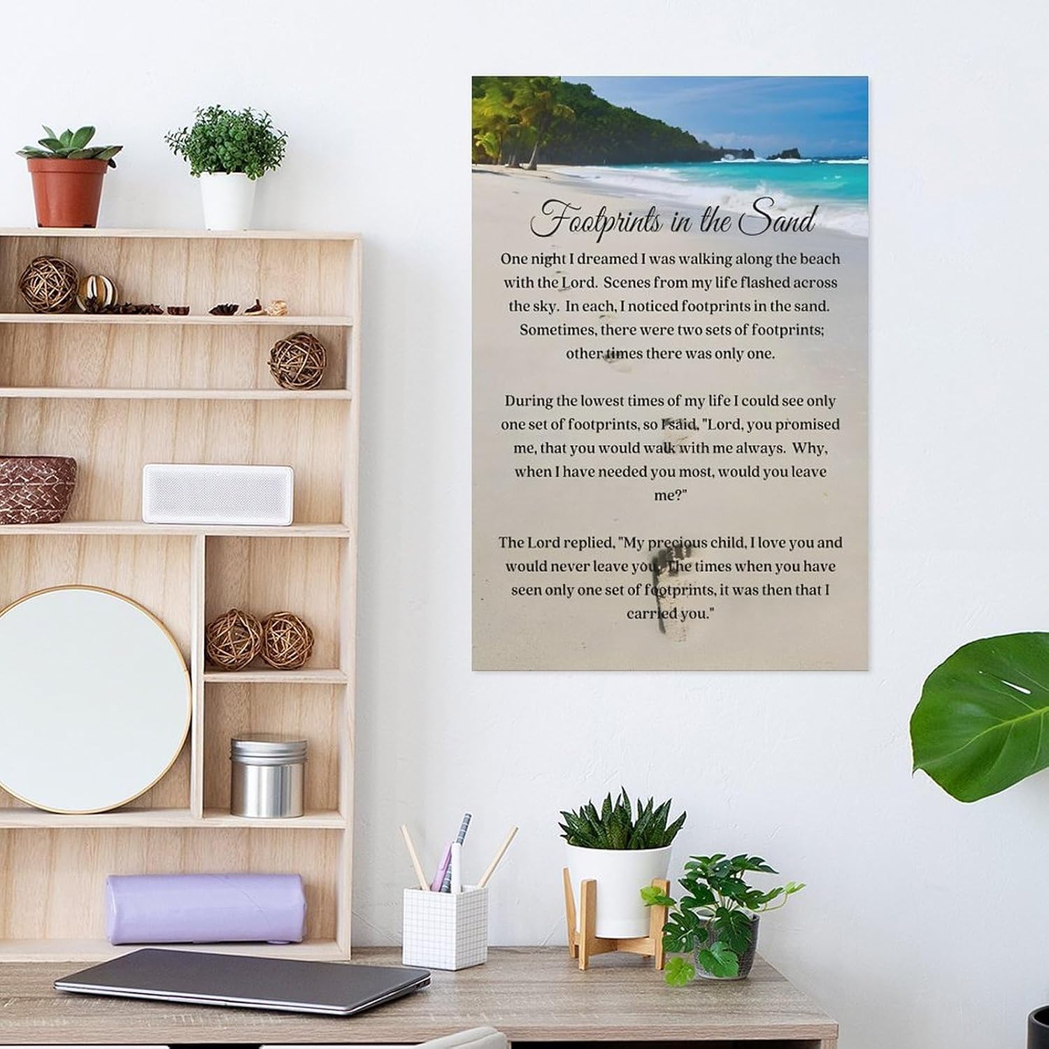 Footprints in the Sand Religious Canvas Wall Art Posters, Inspirational Beach Sunset Poem Print Poster (Unframed 20x30inch, Footprints(4))