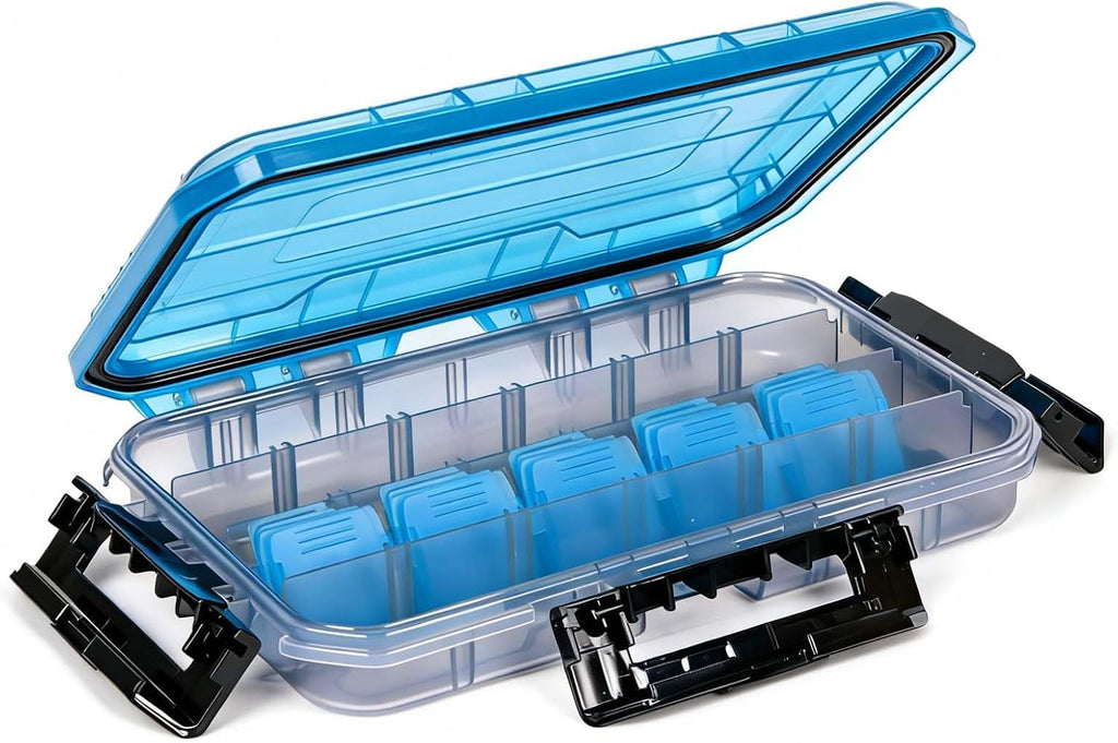 BEAR PAW 3700 Fishing Tackle Boxes Large Waterproof Fishing Tackle Box Lure Tray Storage Organizer Plastic Box with Adjustable Dividers Blue