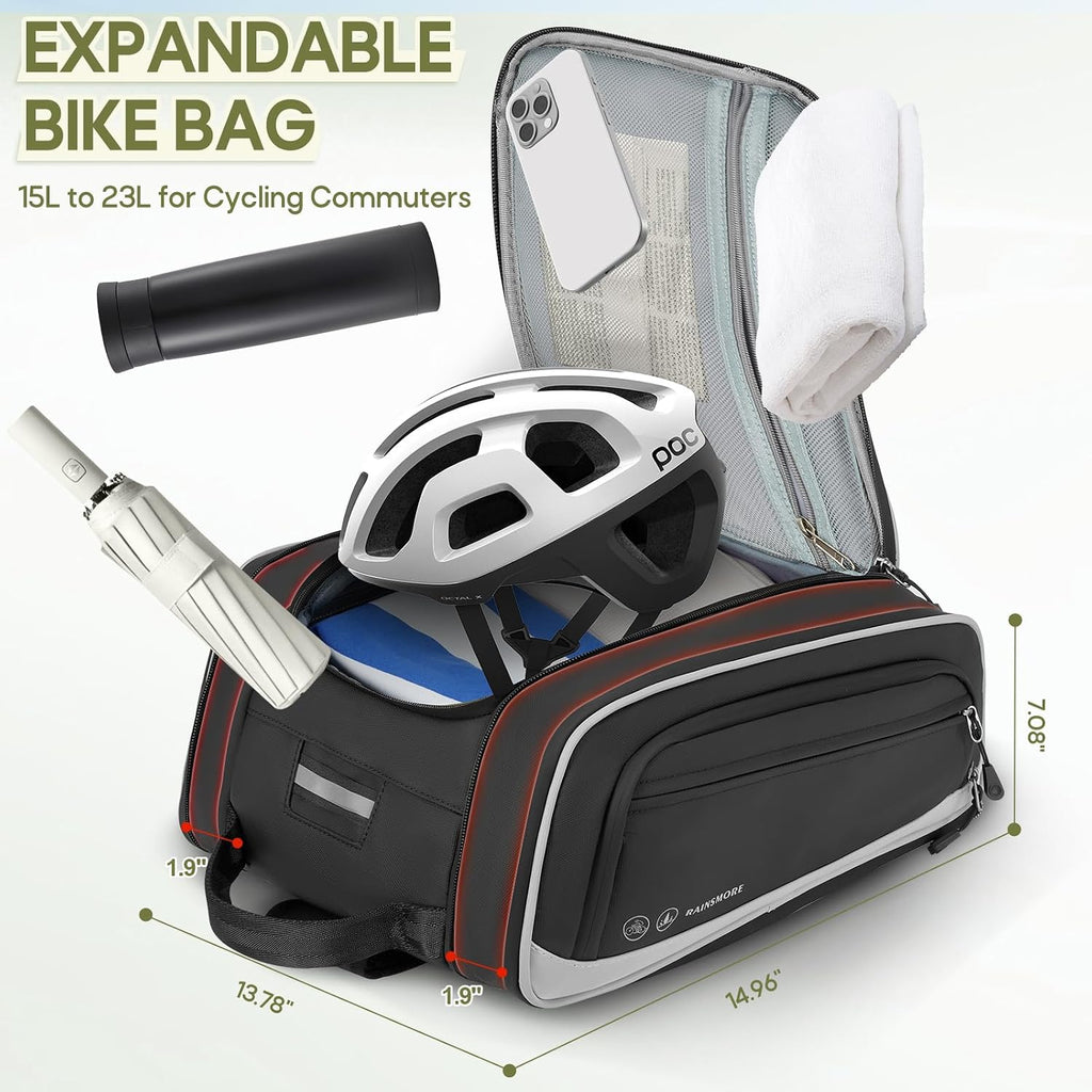 RAINSMORE Bike Bags for Bicycle Rear Rack 15L-23L Expandable Bike Trunk Bag