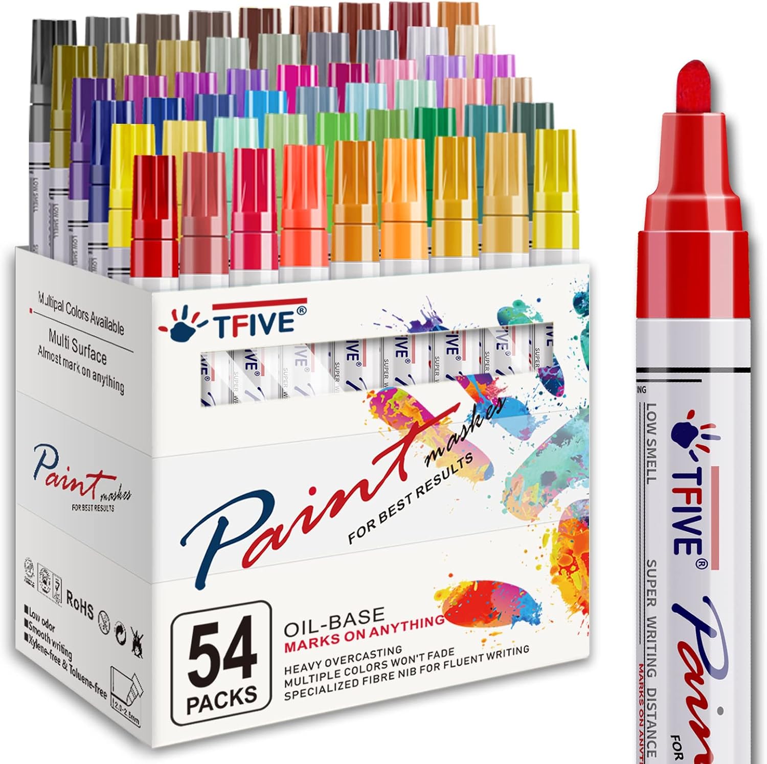 TFIVE Oil Based Paint Markers 54 Colors, Permanent Paint Pens Medium Tip