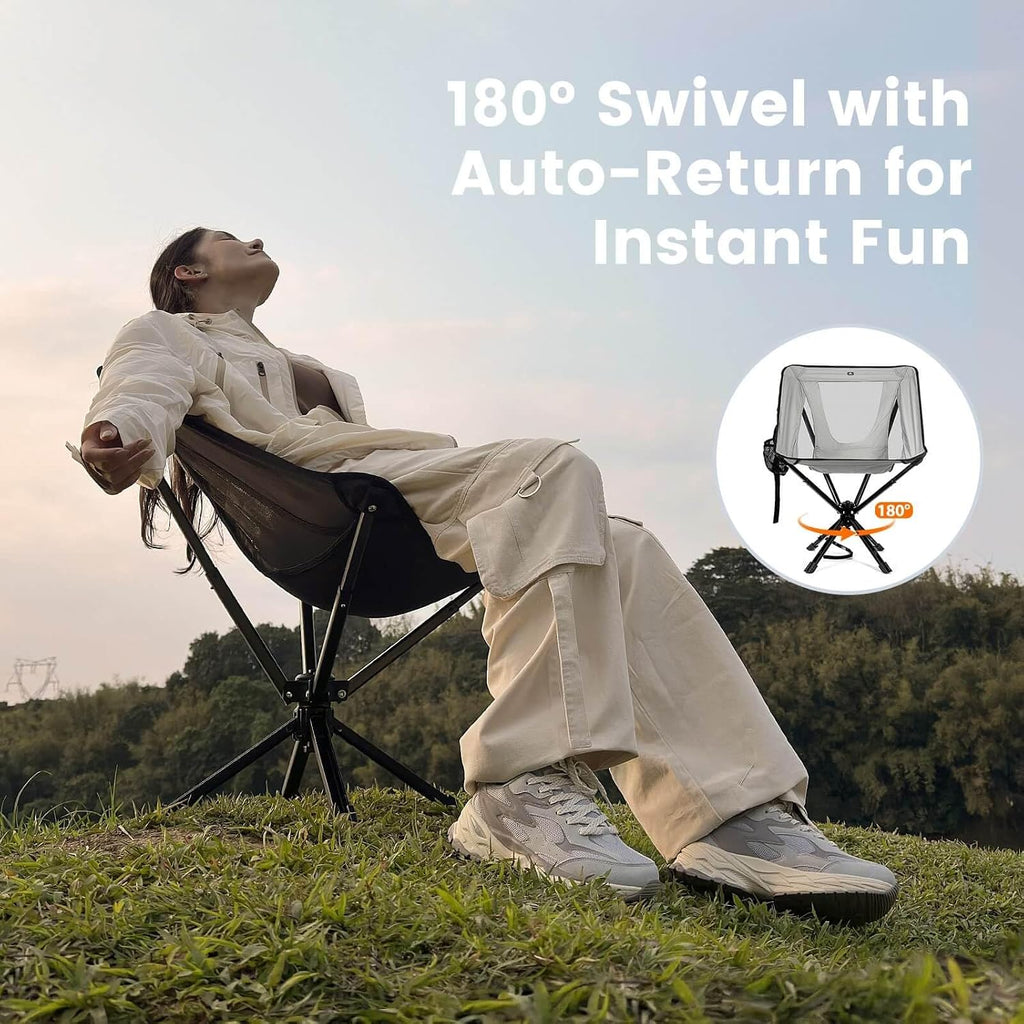 TCEK Portable Camping Chair - SwivelCore 180 Swivel & Auto-Return, Small Compact Lightweight Folding Chairs for Adults, Outdoor Backpack Chair for Adventures, Setup in Seconds, Support 300 LBS