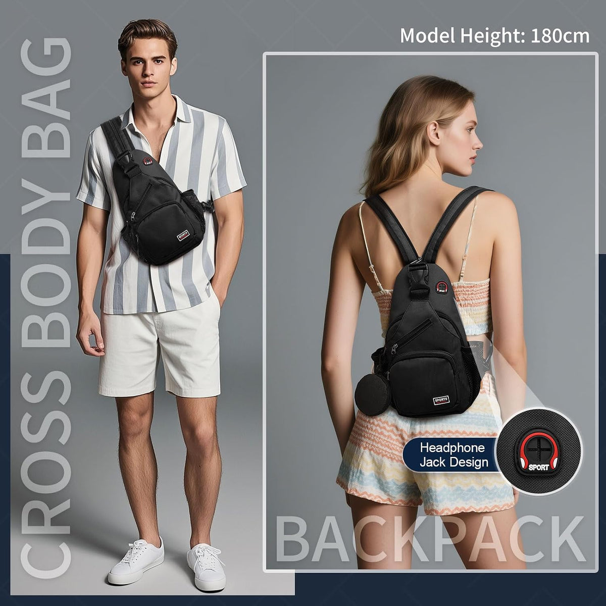 Small Sling Bag with Coin Pocket Fits for 7.9" Tablet, Black