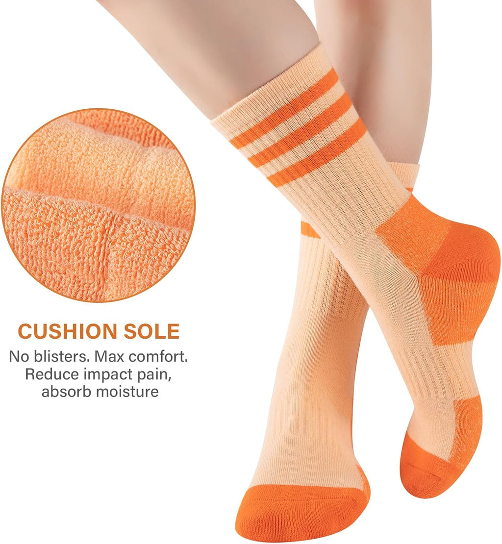 COOPLUS Womens Athletic Crew Socks Cushioned Cotton Wicking Outdoor Recreation Sports Calf Socks 5 Pairs