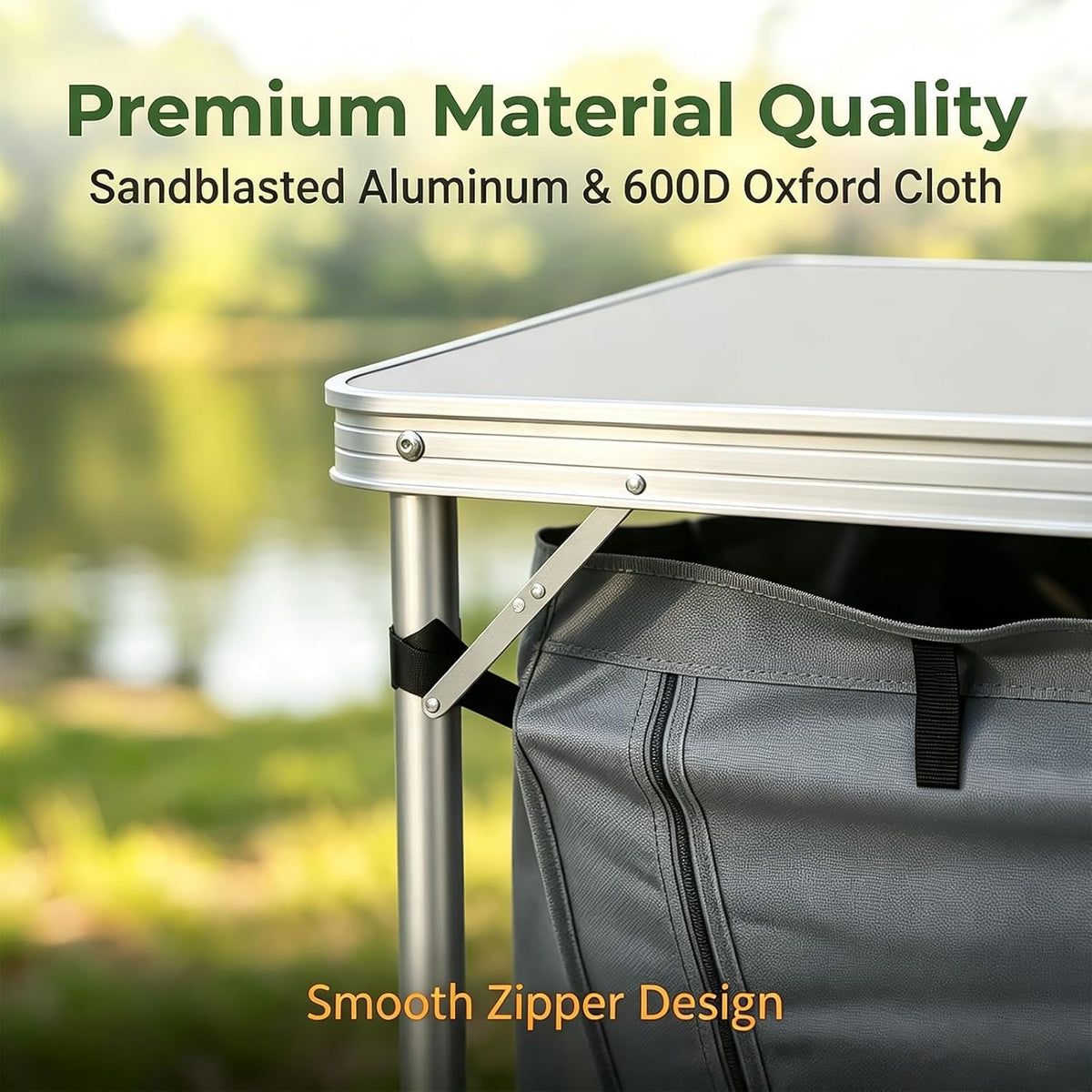Folding Camping Kitchen Table, Outdoor Cooking Table with Storage