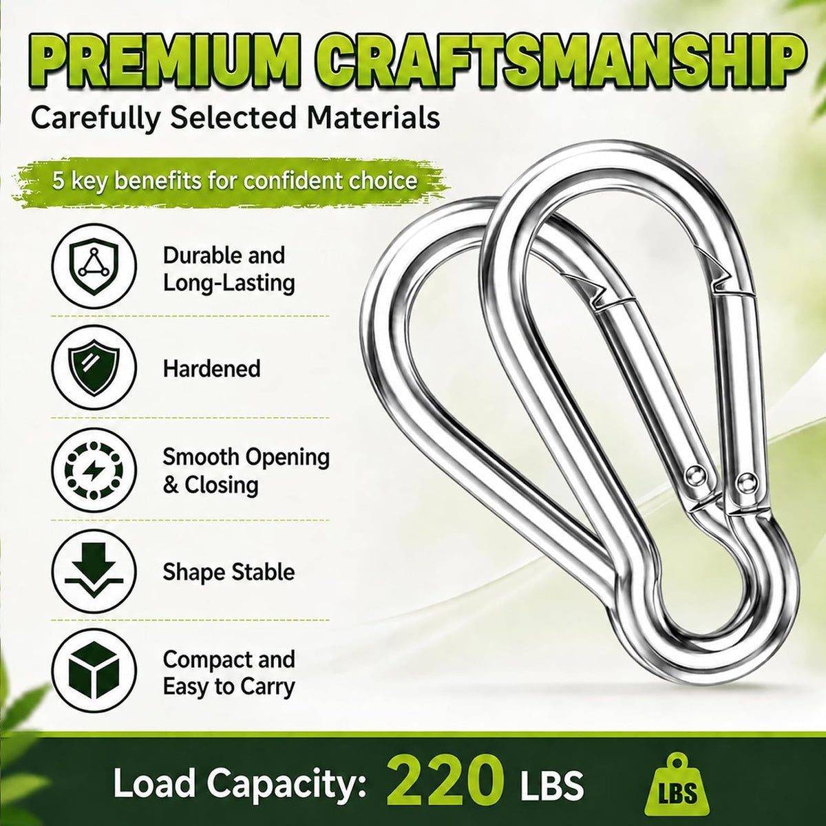 50PCS Carabiner Clip,Heavy Duty Spring Snap Hook,2IN(M5)