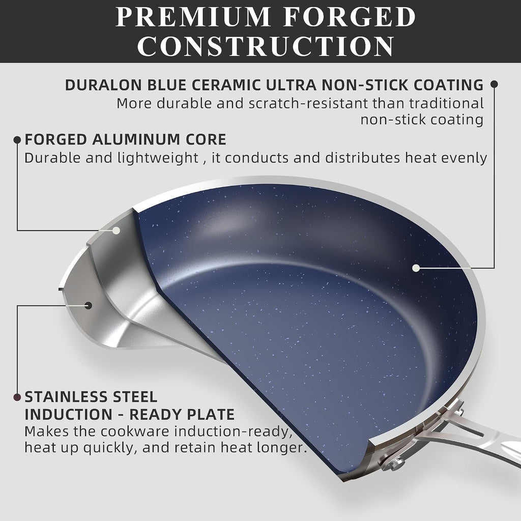 Nuwave Healthy Duralon Blue Ceramic Nonstick Cookware Set, PFAS Free
