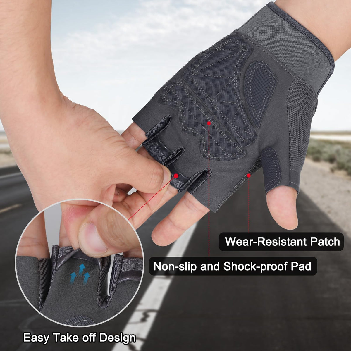 FIORETTO Fingerless Gloves for Men, Breathable Grip Palm Gloves for Motorcycle Riding, Driving, Cycling, Exercise, Workout, Climbing, Hiking and Outdoor Activities M210603