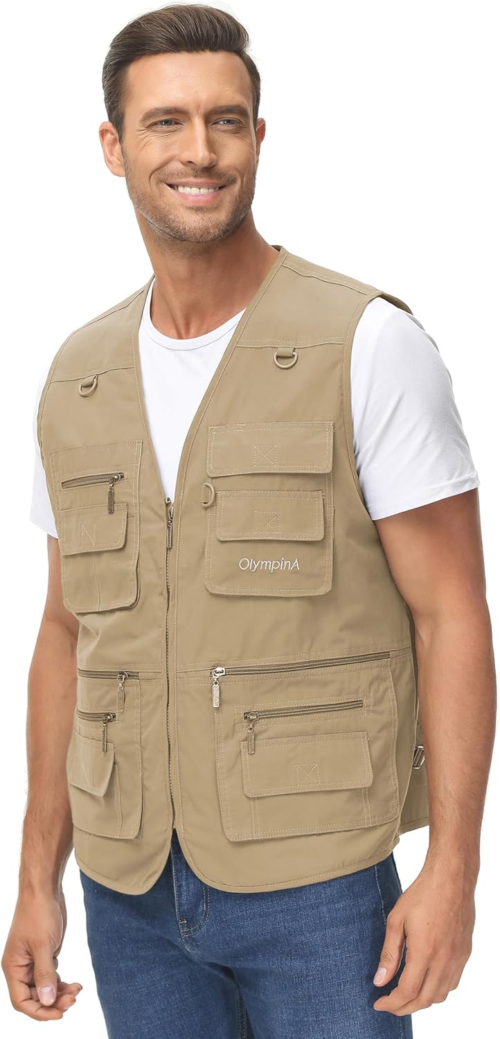 Lentta Men's Fishing Vest Summer Outdoor Lightweight Work Photo Vest 16 Pockets