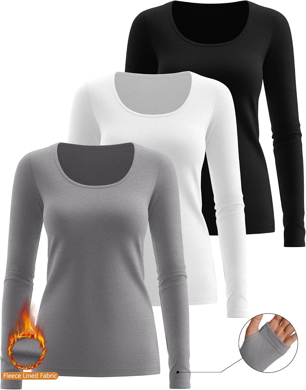 Riyiper 3 Pack Women's Thermal Long Sleeve Shirts Scoop Neck Top
