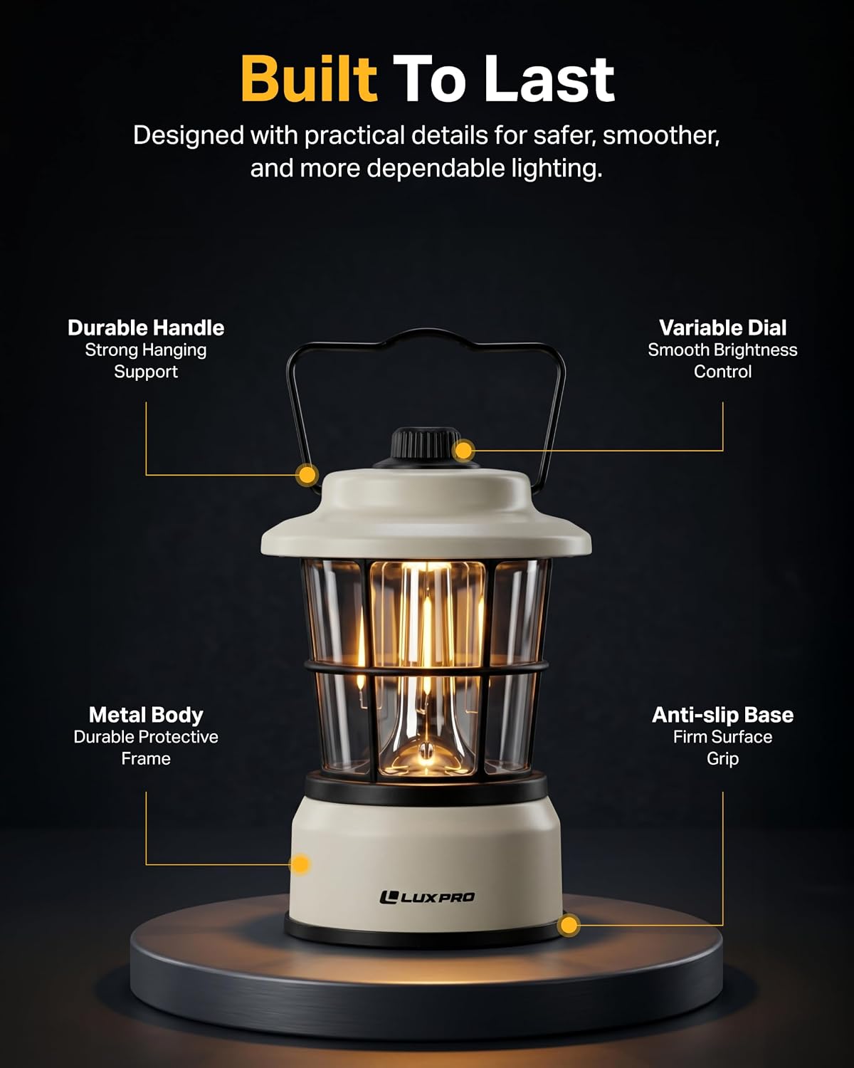 LUXPRO Retro Outdoor Lantern, Battery Lamp Camping Lantern LED Light, Beige