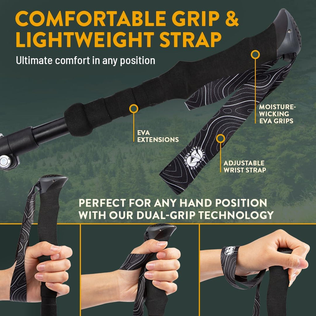 Premium Foldable Hiking Poles by USA Brand - Adjustable, Lightweight Trekking Poles Made of Aircraft Aluminum, Metal Locks Cork EVA Grips
