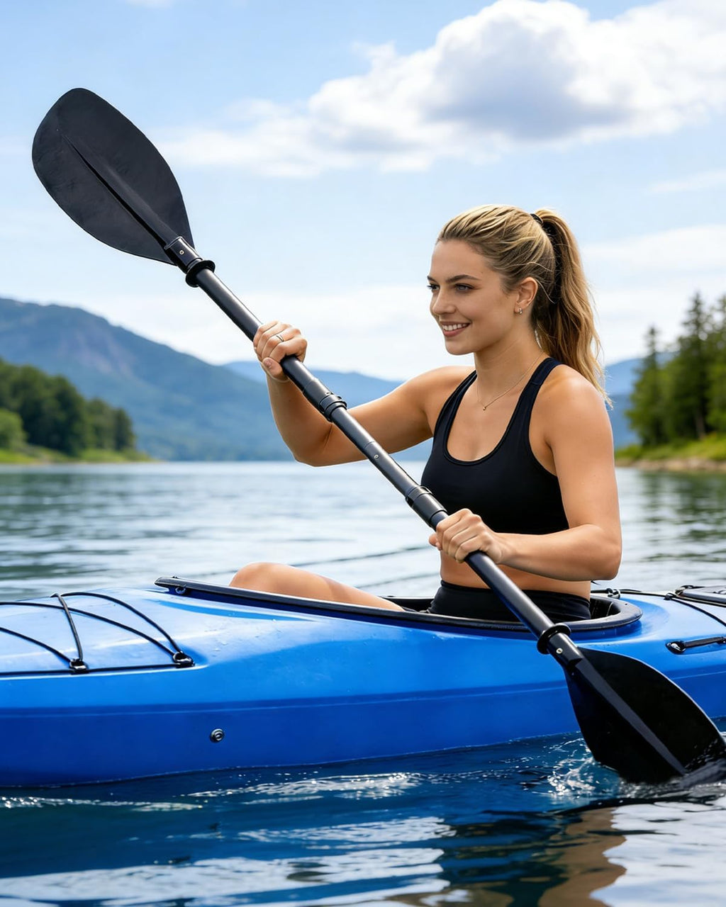 Adjustable Kayak Paddle, 62"–87" Telescopic Kayak Paddle Stainless Steel Shaft & Fiberglass Blades Detachable Travel Canoeing Kayaking Oar for Teens & Adults