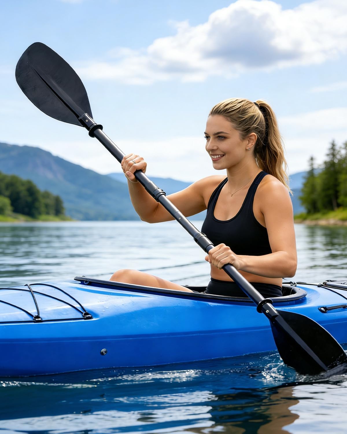 Adjustable Kayak Paddle, 62"–87" Telescopic Kayak Paddle Stainless Steel Shaft & Fiberglass Blades Detachable Travel Canoeing Kayaking Oar for Teens & Adults