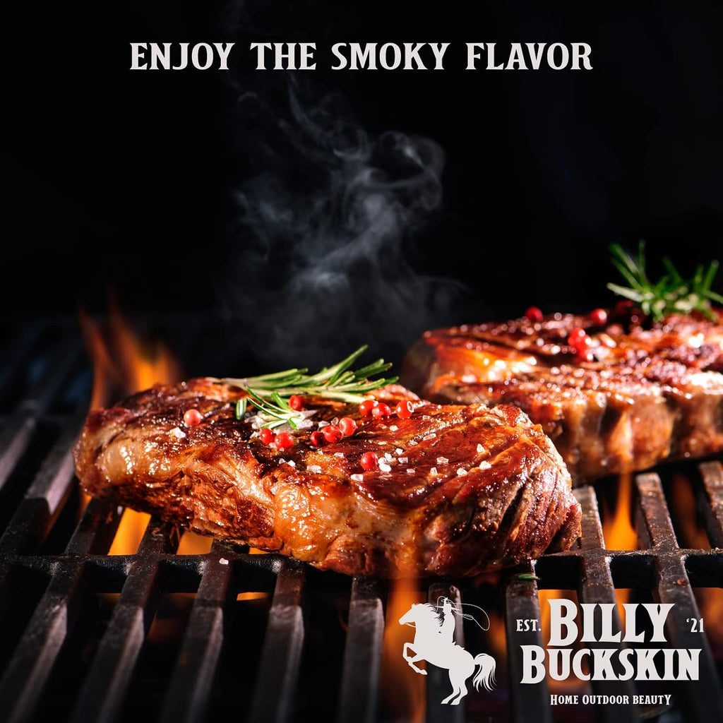 Billy Buckskin 18 LB Applewood Cooking Firewood – Includes 1lb 100% Natural Apple Wood Chips & Fatwood Starter Sticks for Fire Pit, Campfire, Fireplace, Wood Stoves and Outdoor Grilling