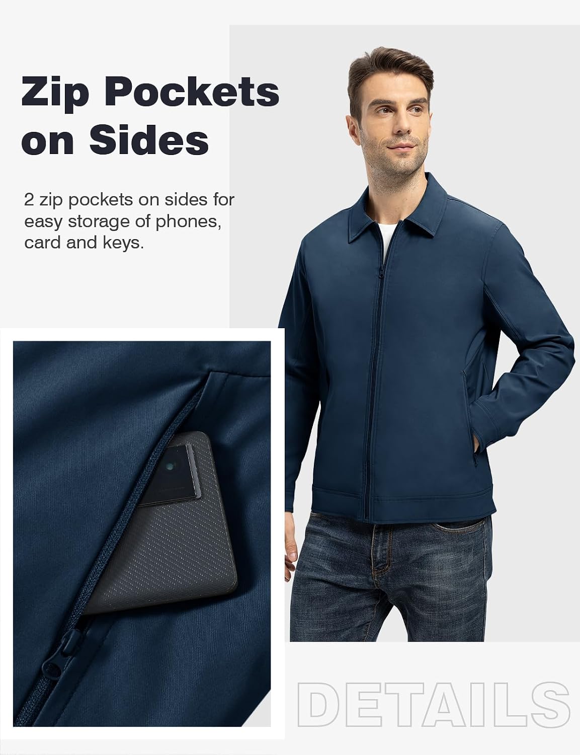 TBMPOY Mens Lightweight Jackets Light Windbreaker Full Zip Casual Work Jacket Golf Business Fall Track Coat with Pockets