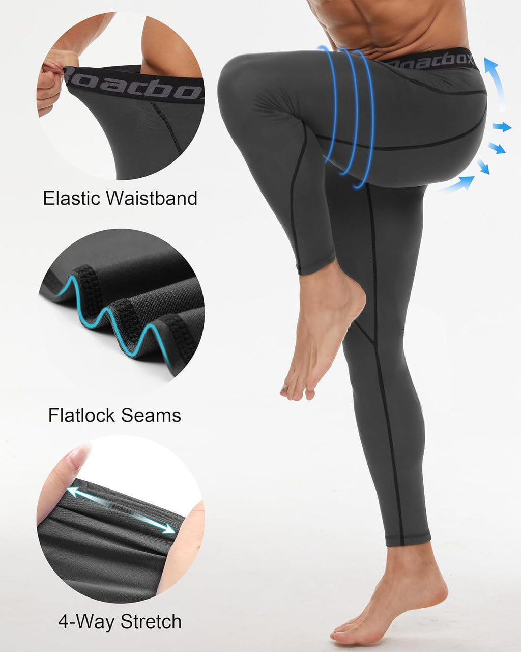 Roadbox 3 Pack Compression Pants Men, Performance Running Workout Leggings